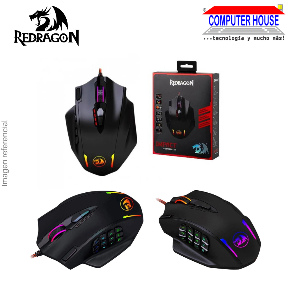 REDRAGON M908 Impact Wired Gaming Mouse, 12400 DPI, 18 Buttons, RGB, Black.