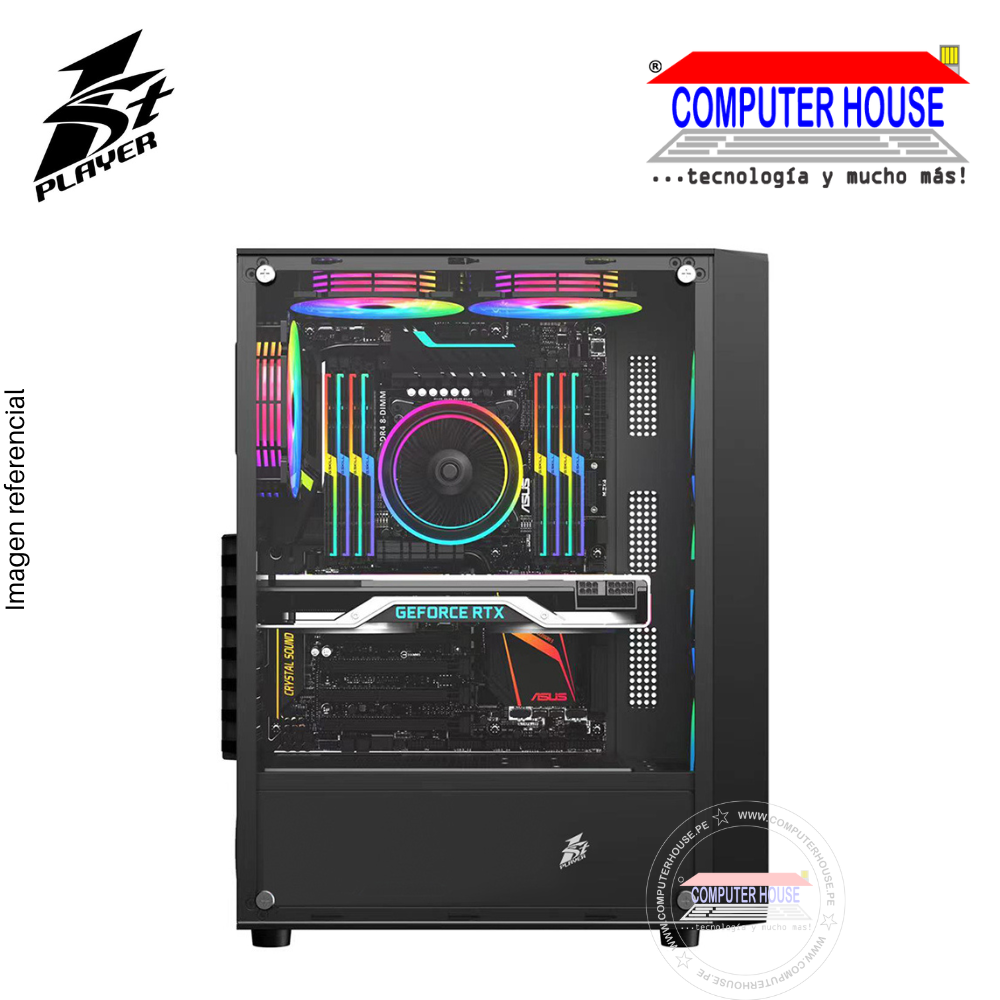 Case 1St Player FD3 Black, Without Cooler, Left Side Panel: Tempered Glass, Front Panel: Metal Mesh