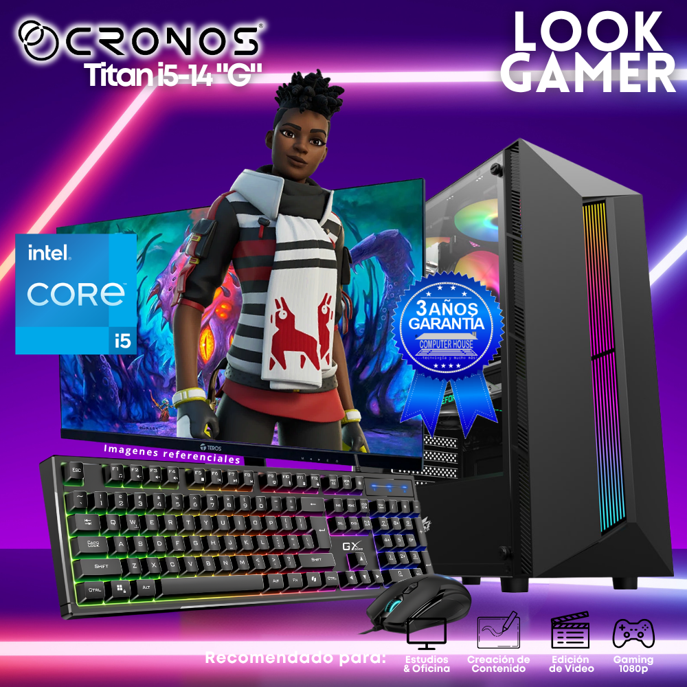 PC Look Gamer CRONOS Titan i5-14 "G", RAM 16GB DDR5, SSD 1TB, Monitor 27″ FHD.