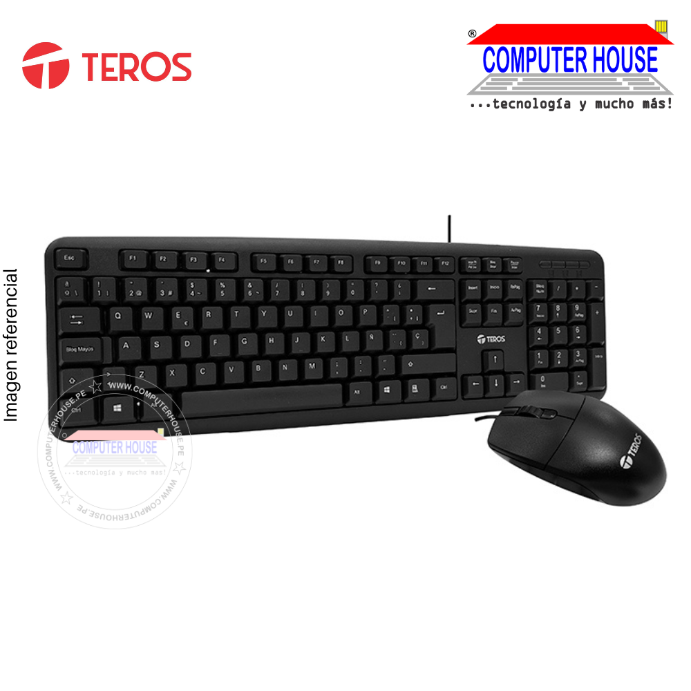 Kit Teclado + Mouse Teros 4062N, USB, acabado elegante, Negro, Español, Óptico.