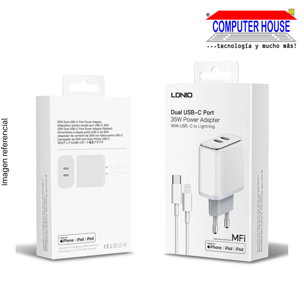 CARGADOR LDNIO - 35w Dual Usb-c Pd Adaptador De Pared (A2528M)