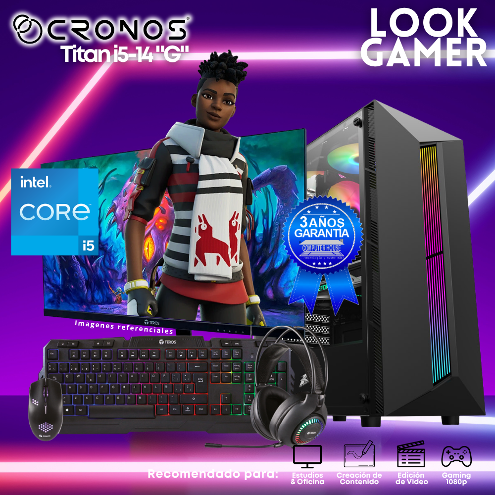 PC Look Gamer CRONOS Titan i5-14 "G", RAM 16GB DDR5, SSD 1TB, Monitor 27″ FHD.