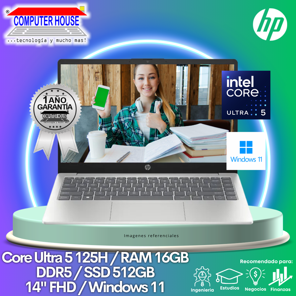 Laptop HP 14-ep1000la, Core Ultra 5 125H, RAM 16GB DDR5, SSD 512GB, 14