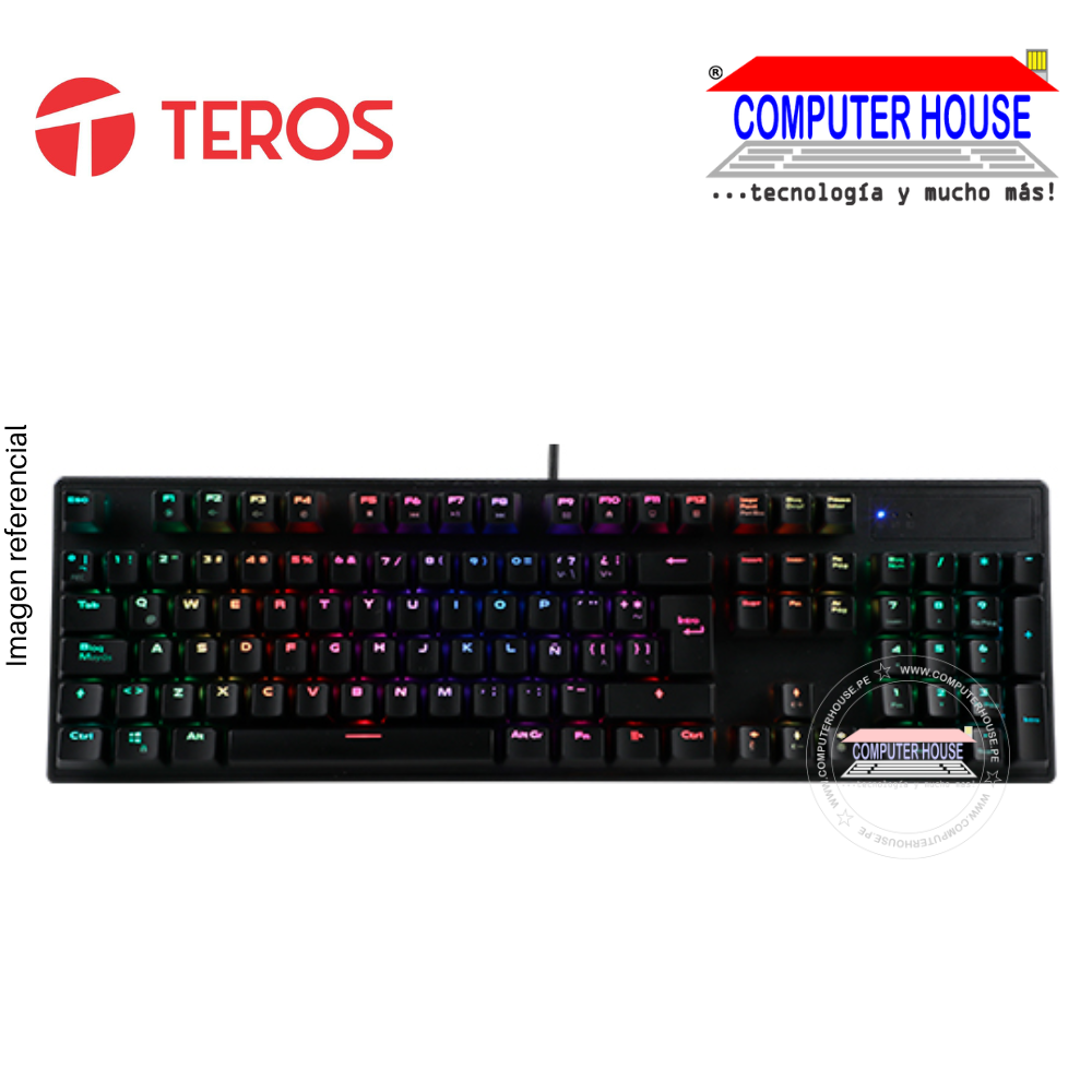 TEROS Teclado mecánico TE-4152, Gamer, Negro, Switch Azul, RGB, USB.