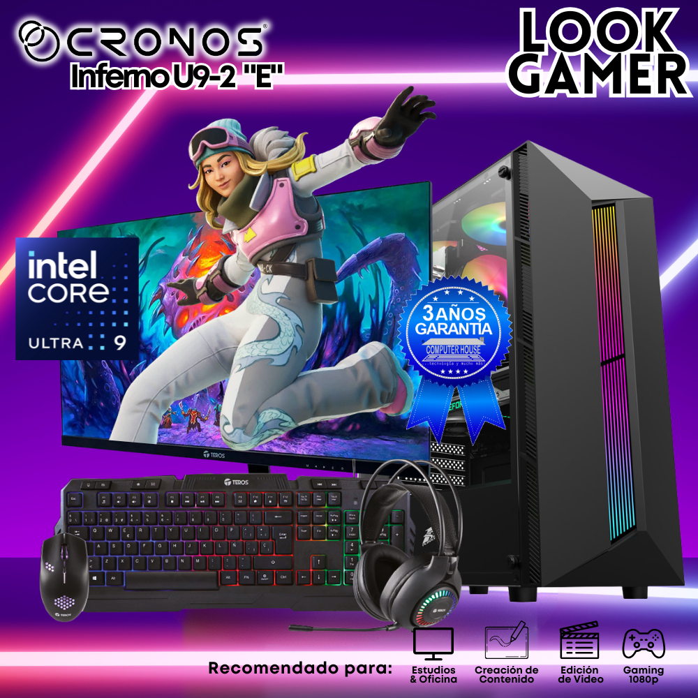 PC Look Gamer CRONOS Inferno U9-2 "A", 16GB DDR5 RAM, 500GB SSD, 22″ FHD Monitor.