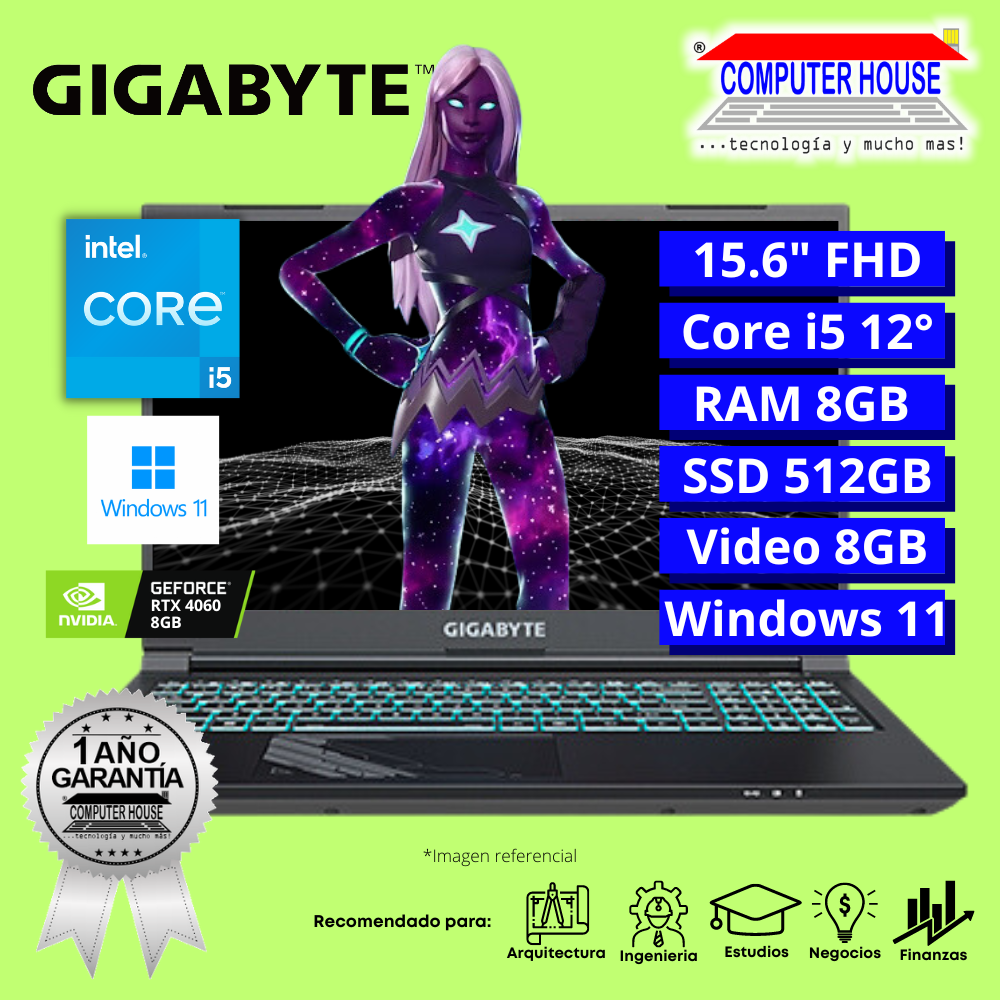 Laptop GIGABYTE G5, Core i5-12500H, RAM 8GB DDR5, SSD 512GB, 15.6