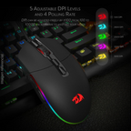 Mouse Gamer Alámbrico REDRAGON M719 Invader, 10000 DPI, 8 Botones, Negro.