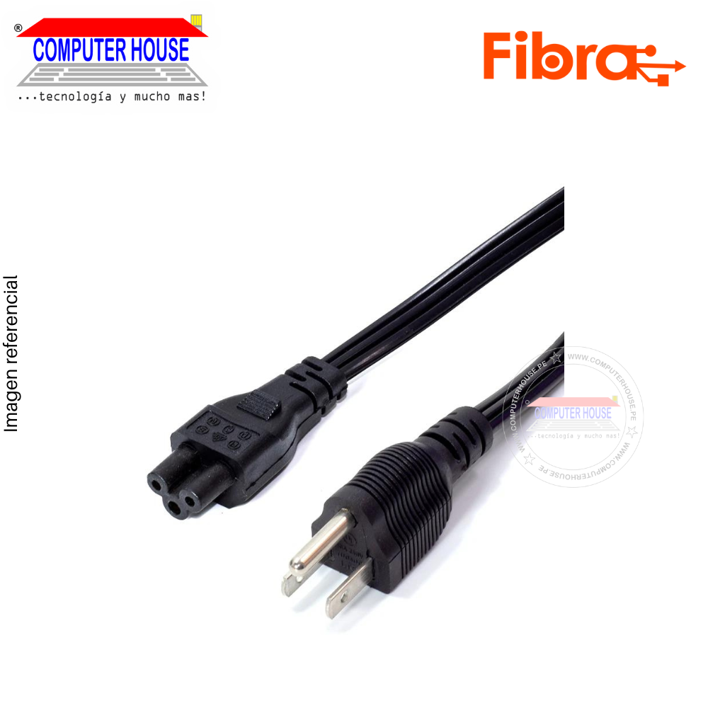 Cable de Poder FIBRA para laptop, Tipo Trebol, 1.5 metros.