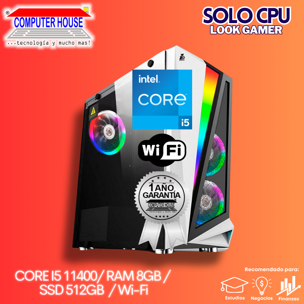 OFERTA CPU LOOK GAMER: Core i5-11400, RAM 8GB, SSD 512GB, Wi-Fi.