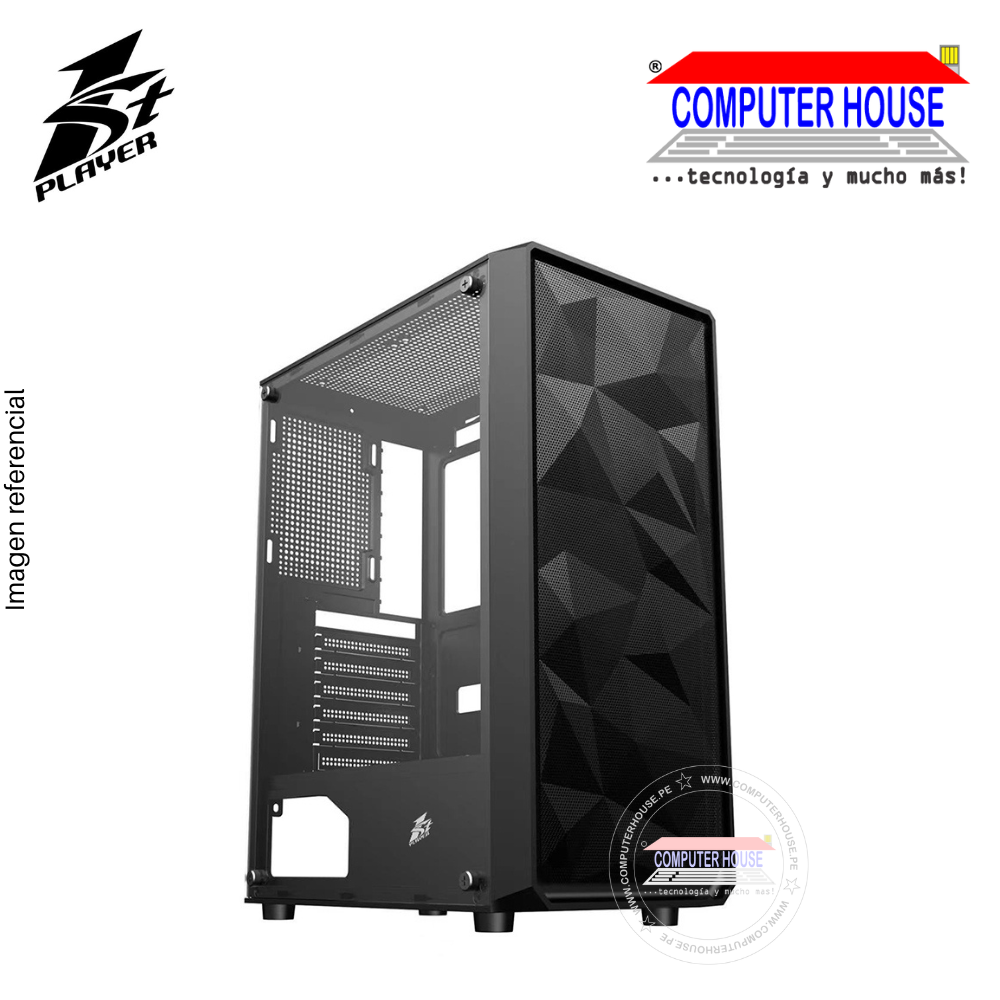 Case 1St Player FD3 Black, Without Cooler, Left Side Panel: Tempered Glass, Front Panel: Metal Mesh