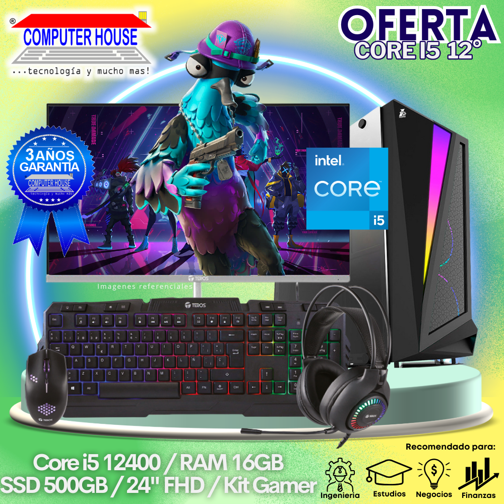 OFERTA: Look Gamer Core i5-12400, RAM 16GB, SSD 500GB, Monitor 24″ FHD, Kit Gamer.