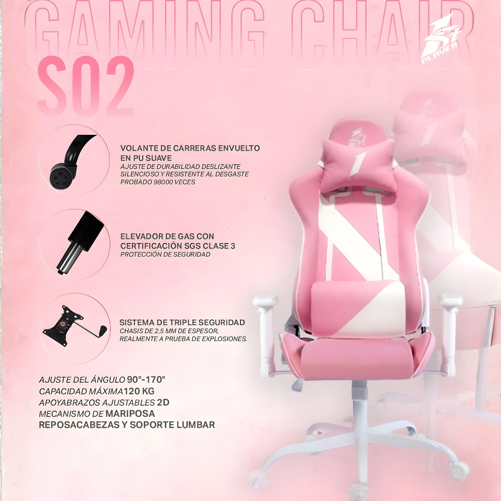 Silla Gamer S02, Rosa.