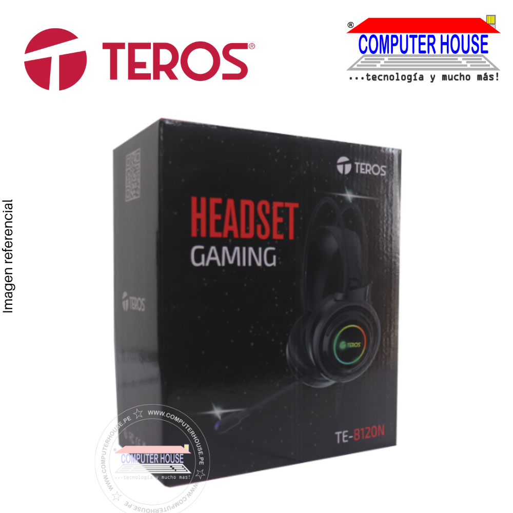 Auriculares Gaming TEROS TE-8120N estéreo, micrófono, conector USB, Negro, Luces RGB