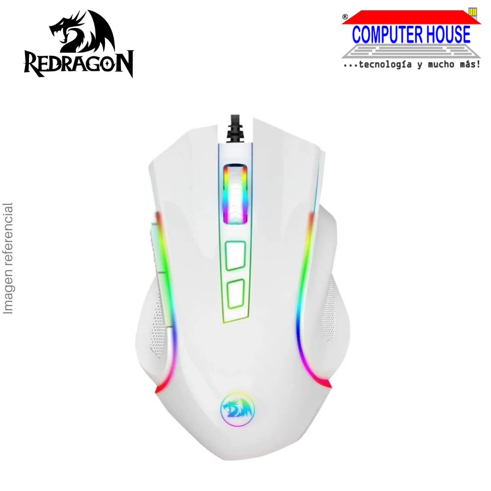 REDRAGON M607W Griffin Wired Gaming Mouse, 7200 DPI, 7 Buttons, RGB, White.