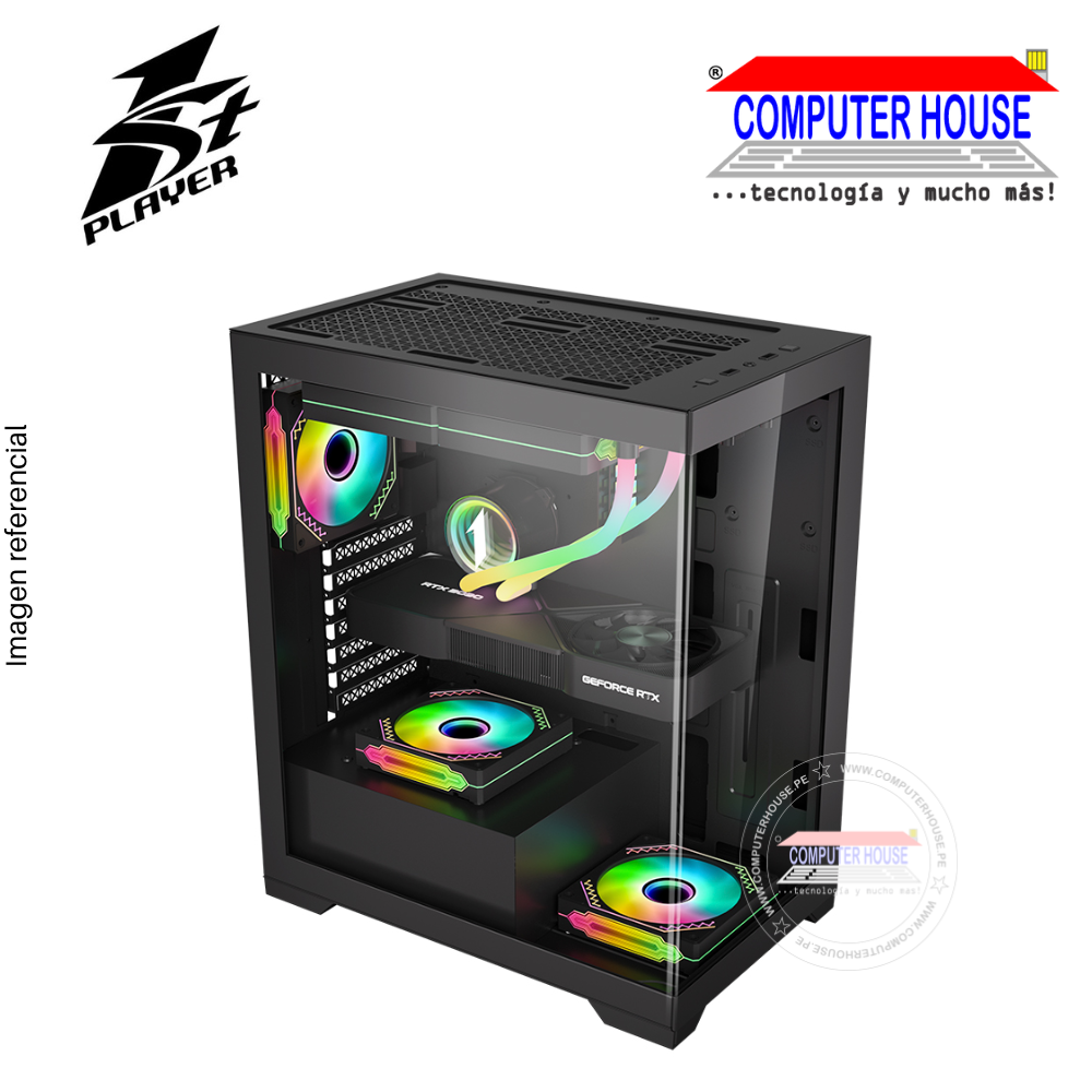 Case 1St Player Mi7, Black, NO POWER, Double-sided tempered glass, RGB. 