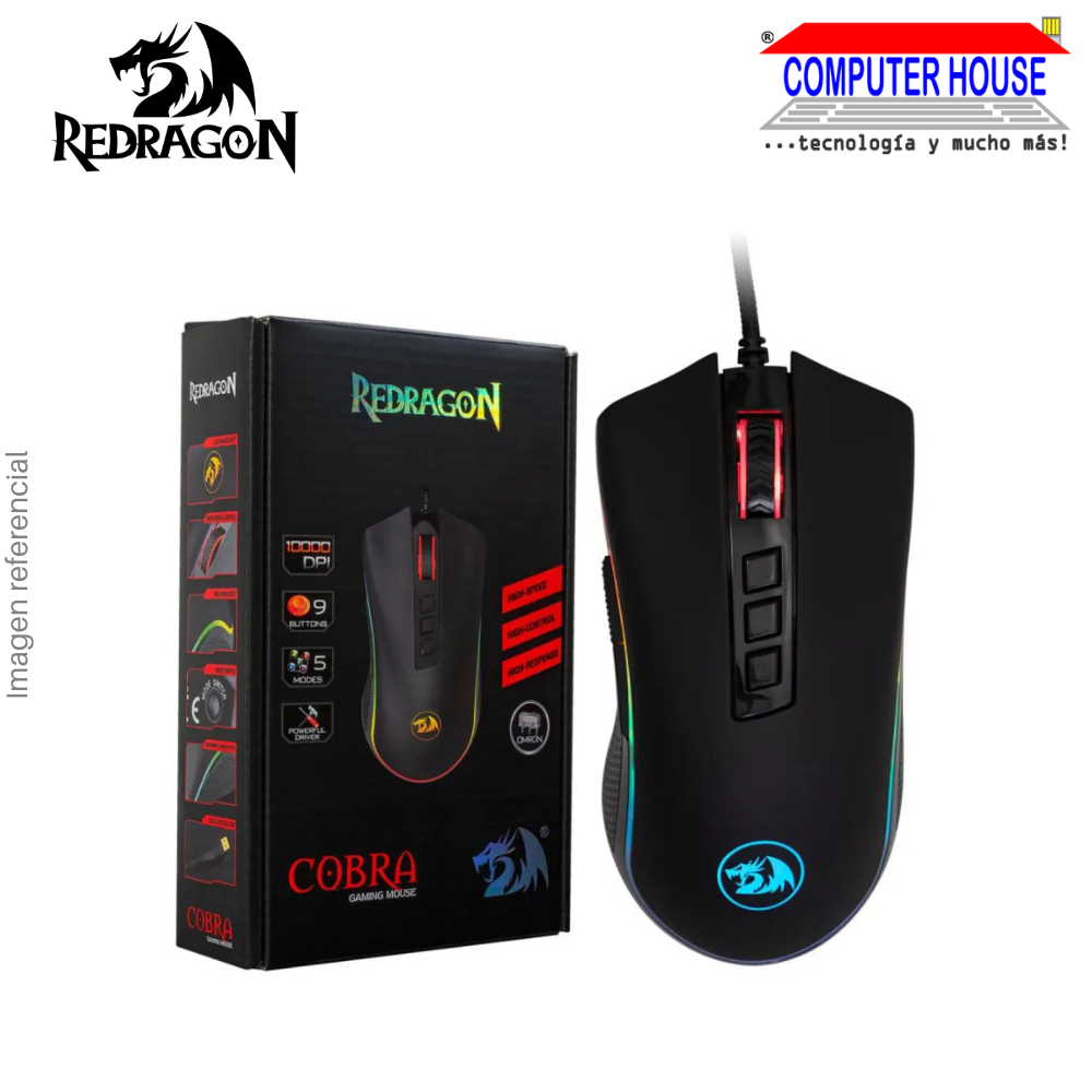 REDRAGON M711 Cobra Wired Gaming Mouse, 10000 DPI, 8 Buttons, Black.