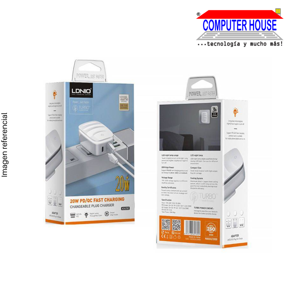 LDNIO CHARGER - 20W PD+QC LED Lamp Type Fast Charging (A2425C)