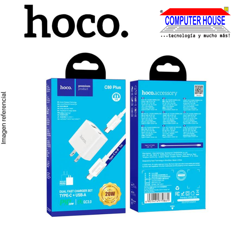 Charger + Cable Type-C to Lightning Hoco C80 Plus.