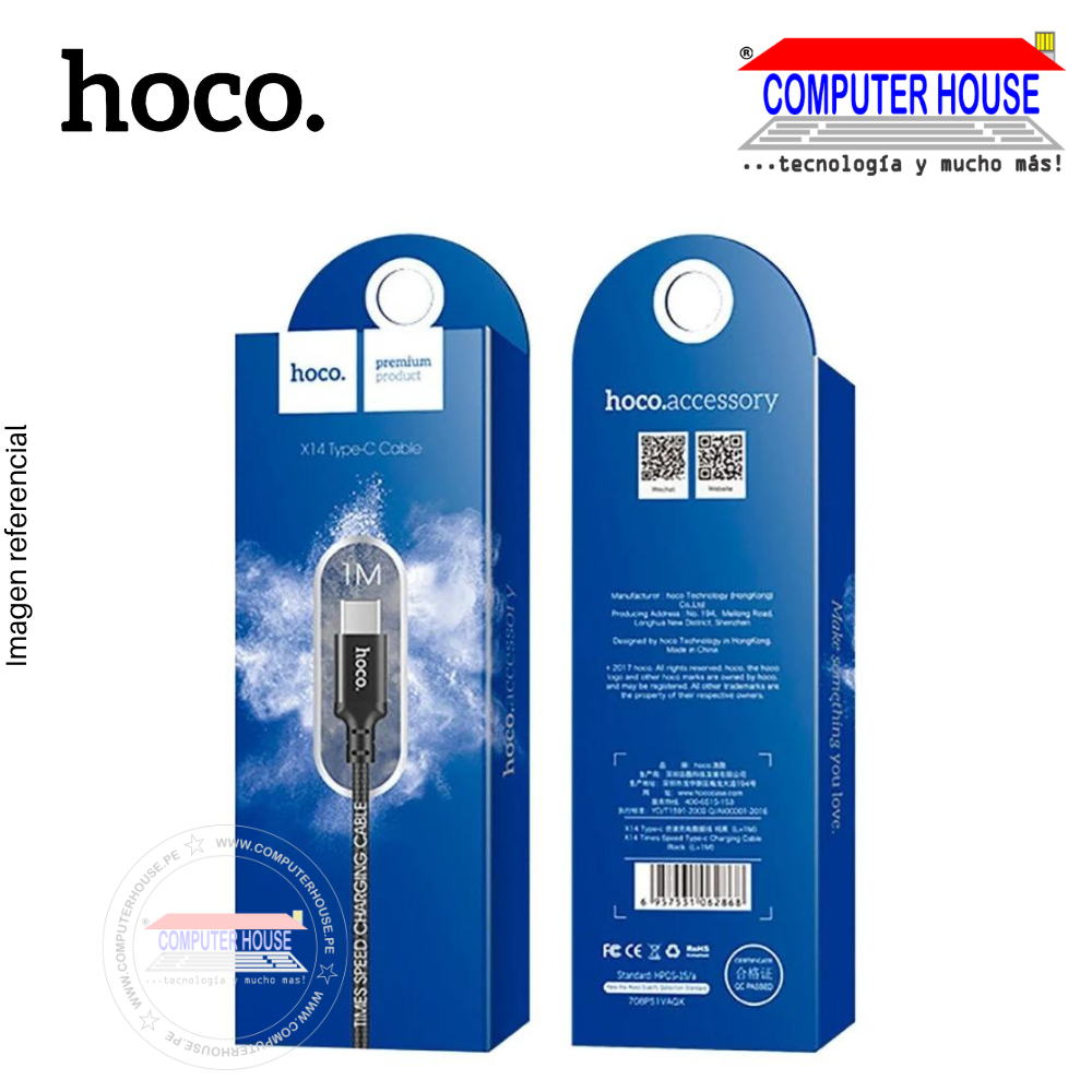 HOCO cable USB a Type-C 3A  X14 2.0A con longitud 1 metro.