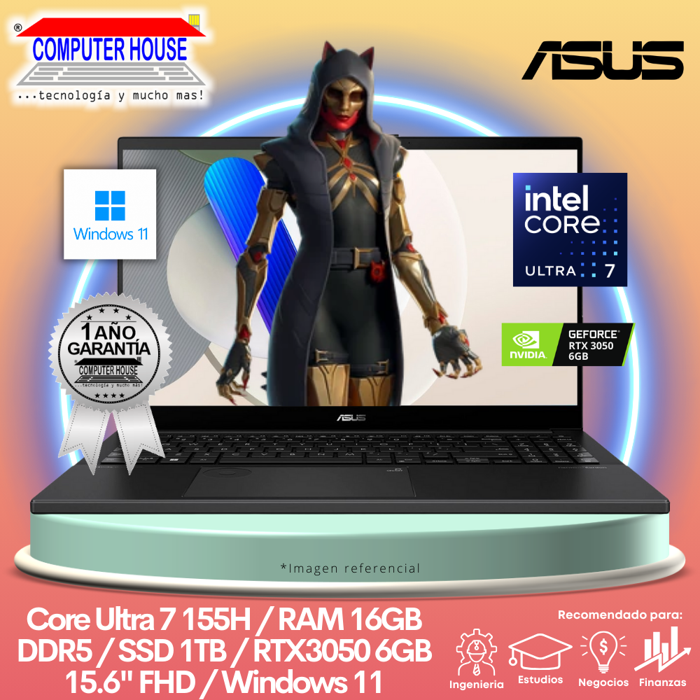 Laptop ASUS VivoBook Pro 15, Core Ultra 7-155H, RAM 16GB DDR5, SSD 1TB, Video RTX3050 6GB, 15.6