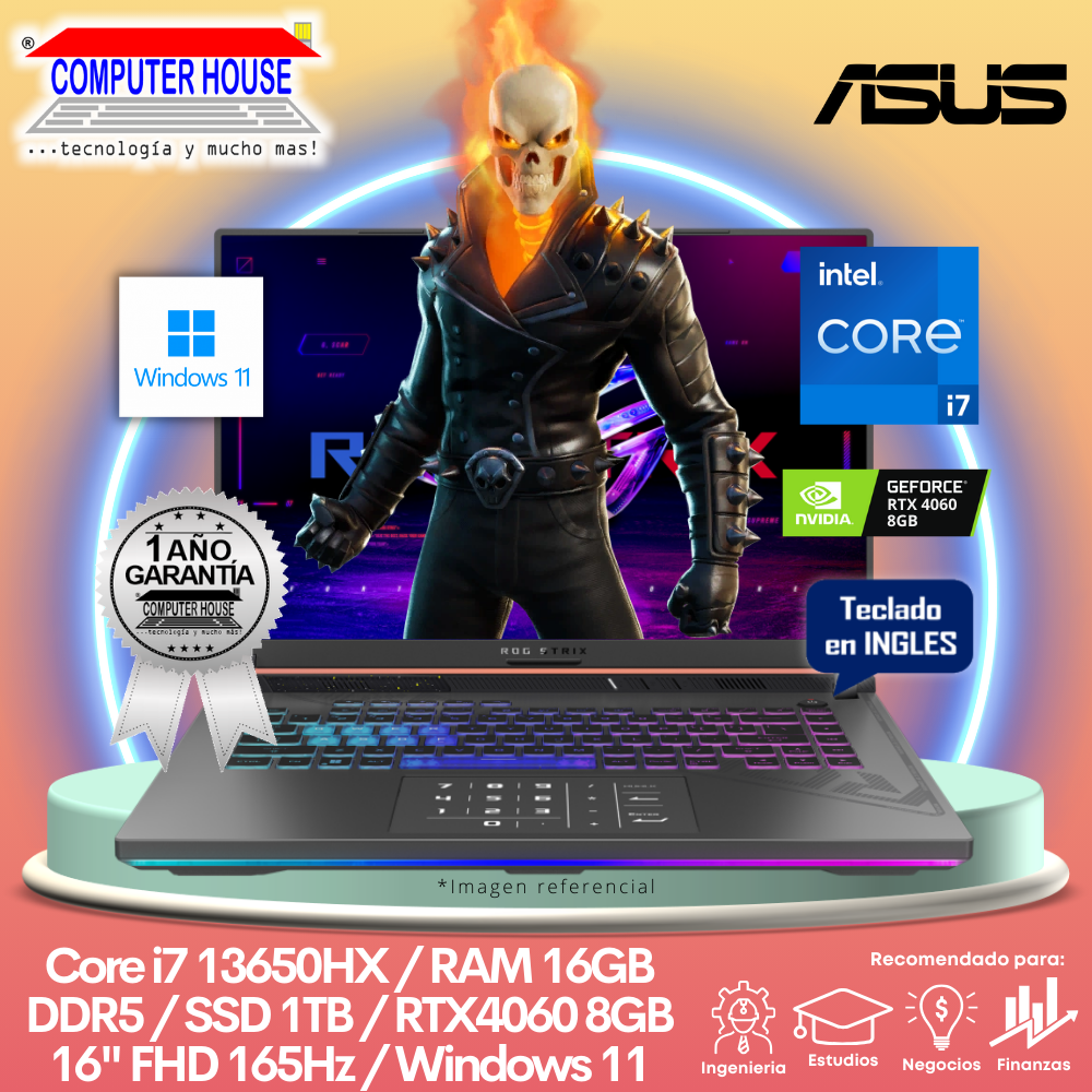 Laptop ASUS RogStrix G16, Core i7-13650HX, RAM 16GB DDR5, SSD 1TB, Video RTX4060 8GB, 16