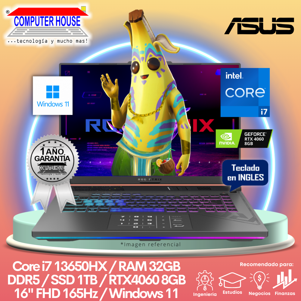 Laptop ASUS RogStrix G16, Core i7-13650HX, RAM 32GB DDR5, SSD 1TB, Video RTX4060 8GB, 16