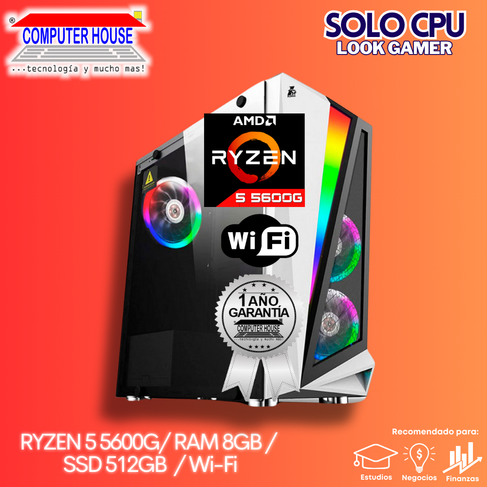 OFERTA CPU LOOK GAMER: Ryzen 5-5600G, RAM 8GB, SSD 512GB, Wi-Fi.