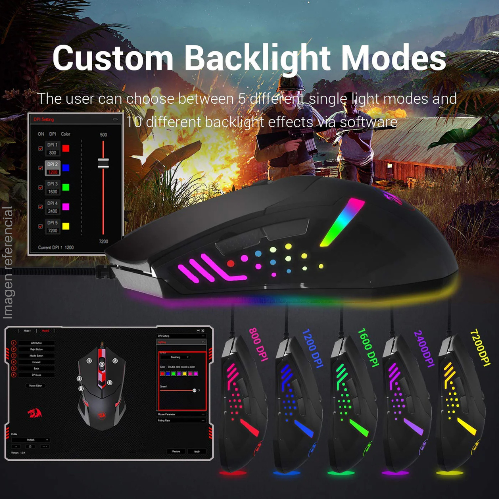 REDRAGON M601 Centrophorus Wired Gaming Mouse, 7200 DPI, 6 Buttons, Black.