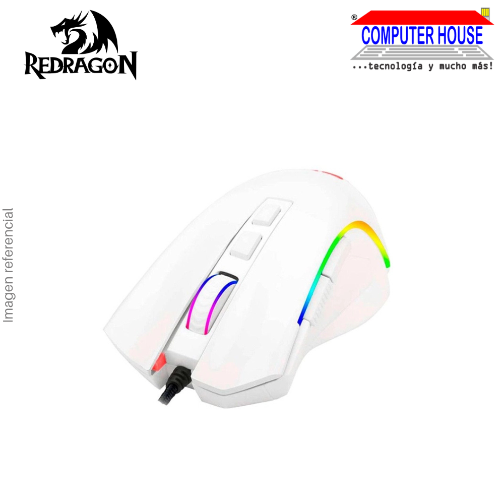 REDRAGON M607W Griffin Wired Gaming Mouse, 7200 DPI, 7 Buttons, RGB, White.