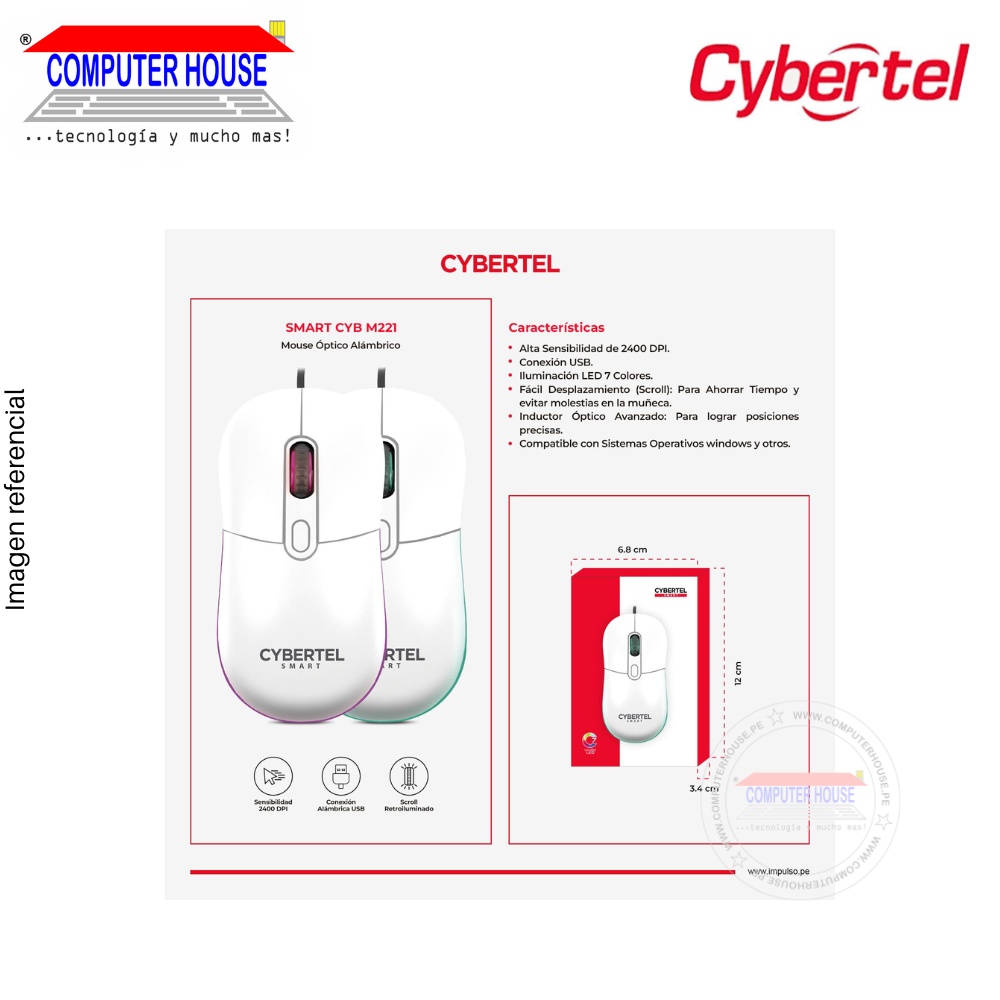 Mouse Alámbrico Cybertel Smart M221, Conexión USB-A.