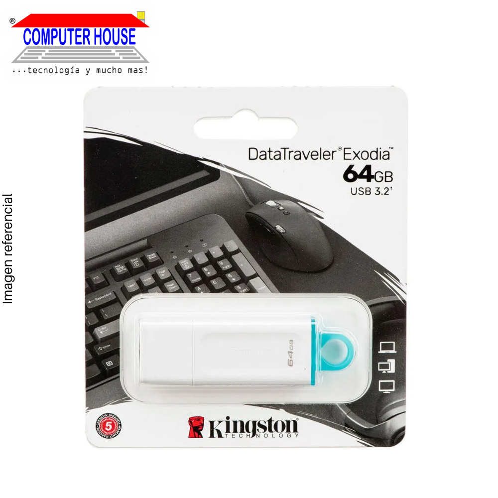 Memoria USB KINGSTON 64GB, DT Exodia, USB-A 3.2, Blanco.