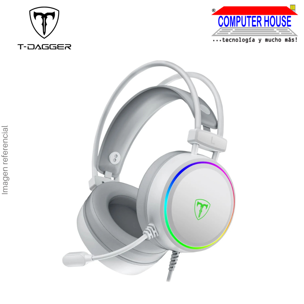 T-DAGGER SONA T-RGH304W Wired 7.1 Surround Sound Headset with Microphone, USB Connection, RGB - White