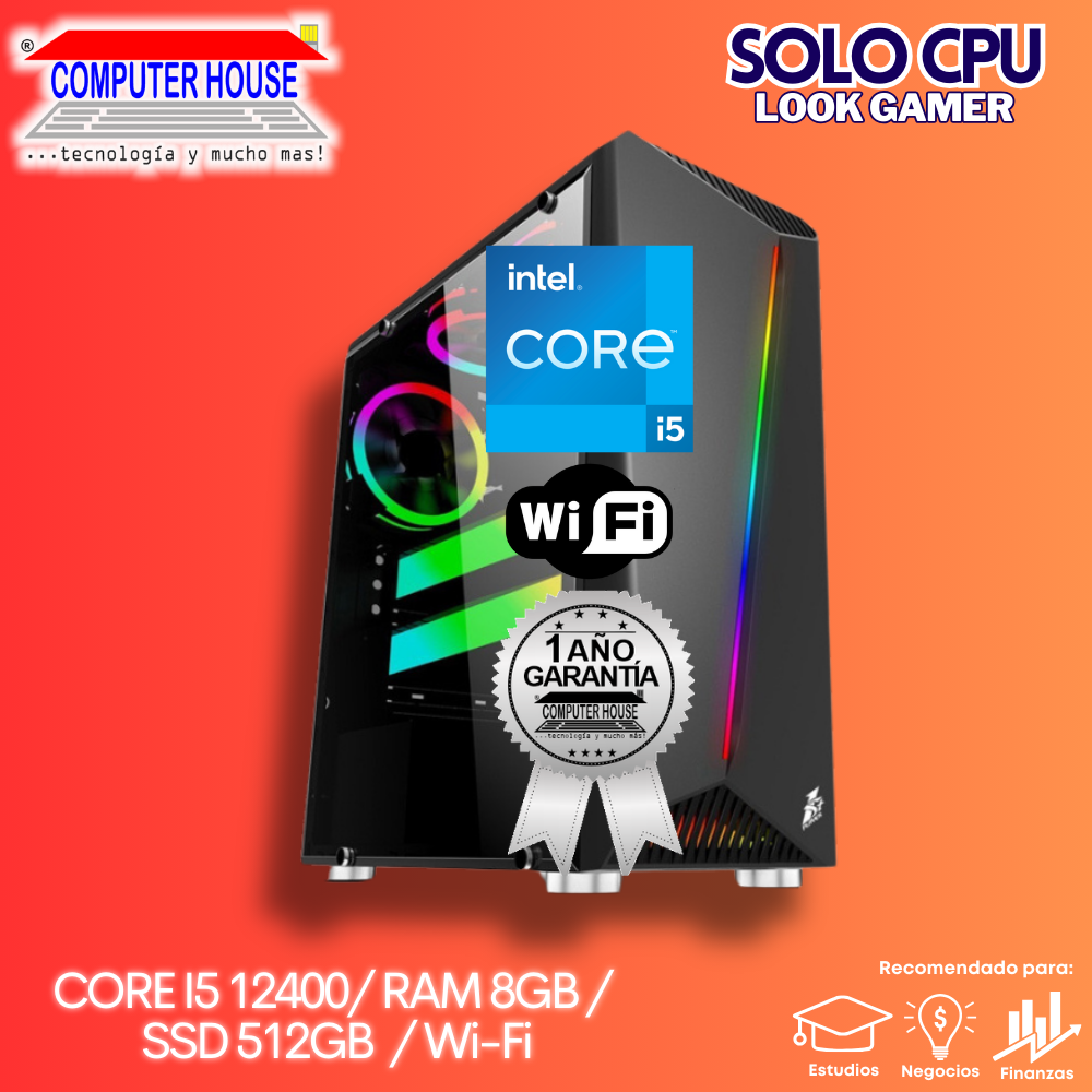 OFERTA CPU LOOK GAMER: Core i5-12400, RAM 8GB, SSD 512GB, Wi-Fi.