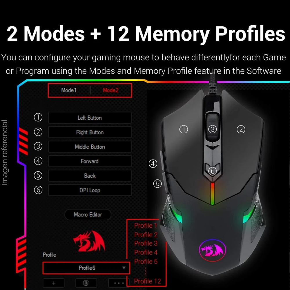 REDRAGON M601 Centrophorus Wired Gaming Mouse, 7200 DPI, 6 Buttons, Black.