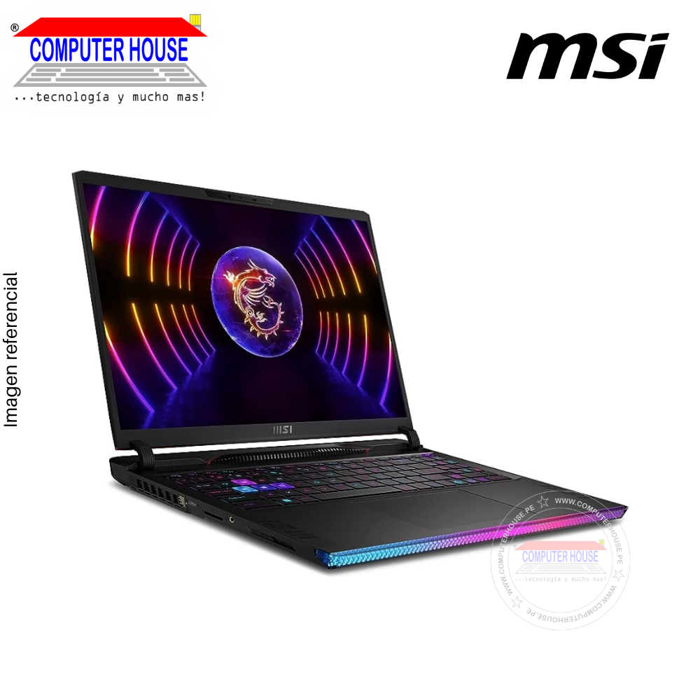 Laptop MSI Raider GE68HX, Core i9-14900HX, RAM 32GB DDR5, SSD 1TB, Video RTX4070 8GB, 16″ FHD 144Hz, Teclado en Inglés, Windows 11.