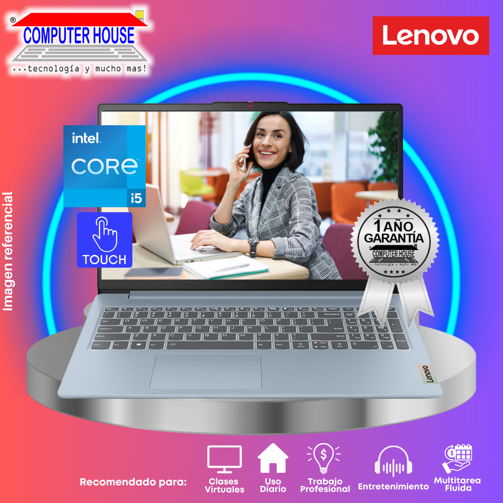 Laptop LENOVO IdeaPad Slim 3, Core i5-12450H, RAM 16GB, SSD 512GB, Touch Screen 15.6" FHD (1920 x 1080), FreeDos.