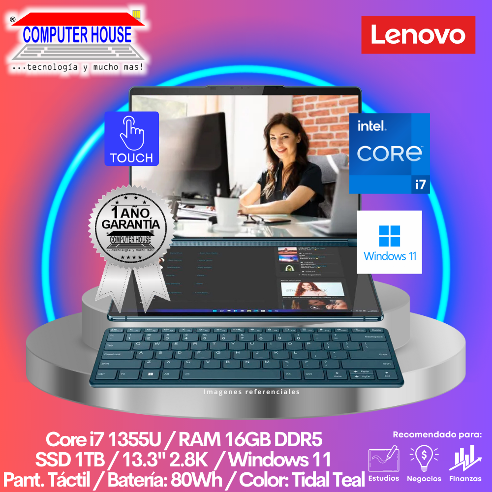 LENOVO Yoga Book 9 Laptop, Core i7-1355U, 16GB DDR5 RAM, 1TB SSD, 13.3" 2.8K, Touchscreen, Dual Display, Windows 11.