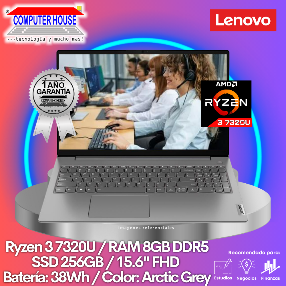 Laptop LENOVO V15 G4, Ryzen 3-7320U, RAM 8GB DDR5, SSD 256GB, 15.6" FHD, FreeDos.