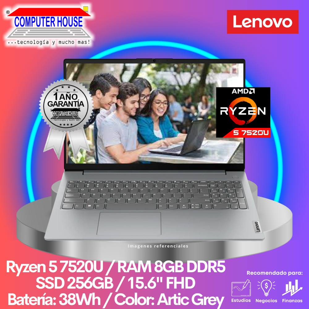 Laptop LENOVO V15 G4, Ryzen 5-7520U, RAM 8GB DDR5, SSD 256GB, 15.6″ FHD, FreeDos.