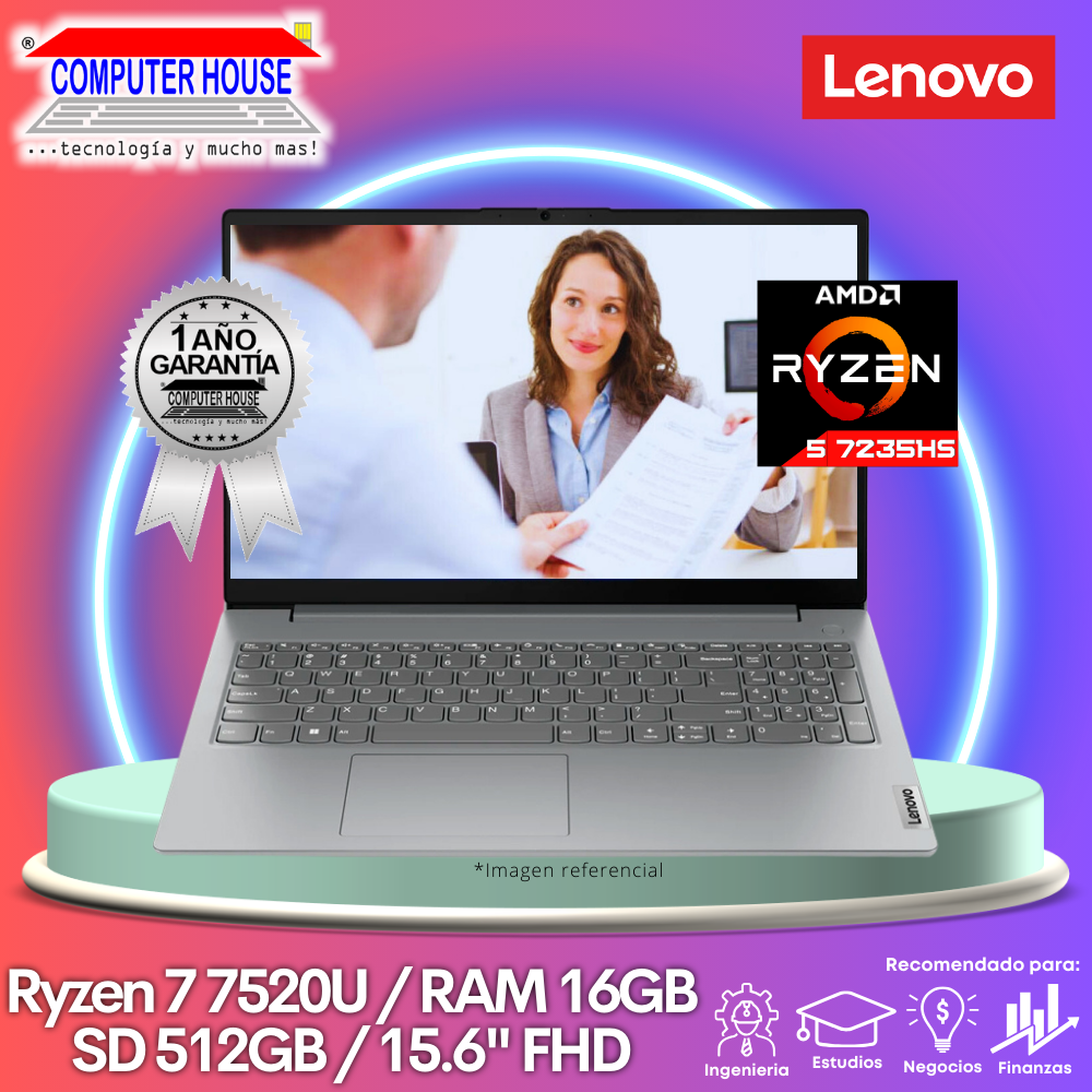 Laptop LENOVO V15 G4, Ryzen 5-7520U, RAM 16GB DDR5, SSD 512GB, 15.6″ FHD, FreeDos.