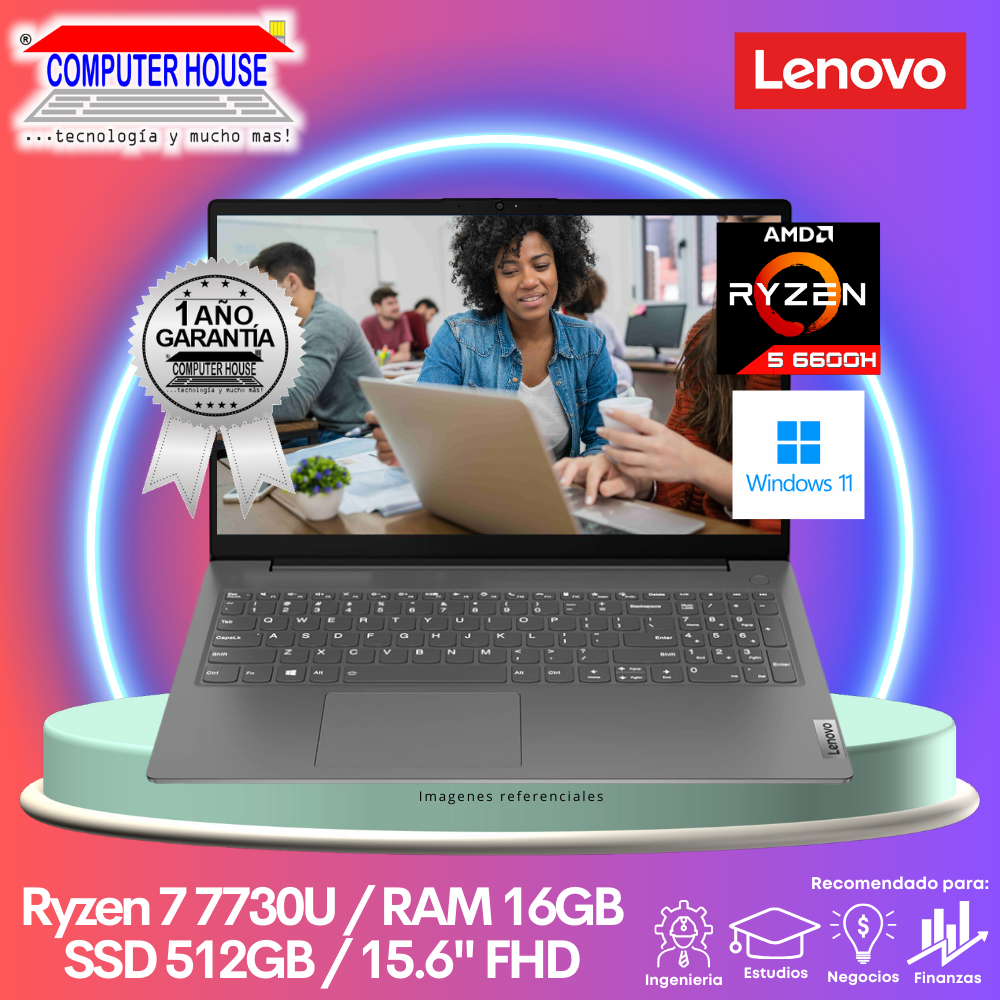 Laptop Lenovo V15 G4, Ryzen 7-7730U, RAM 16GB, SSD 512GB, 15.6″ FHD, FreeDos.