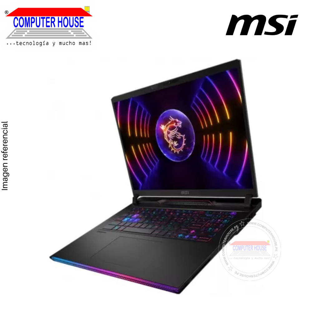 Laptop MSI Raider GE68HX, Core i9-14900HX, RAM 32GB DDR5, SSD 1TB, Video RTX4070 8GB, 16″ FHD 144Hz, Teclado en Inglés, Windows 11.