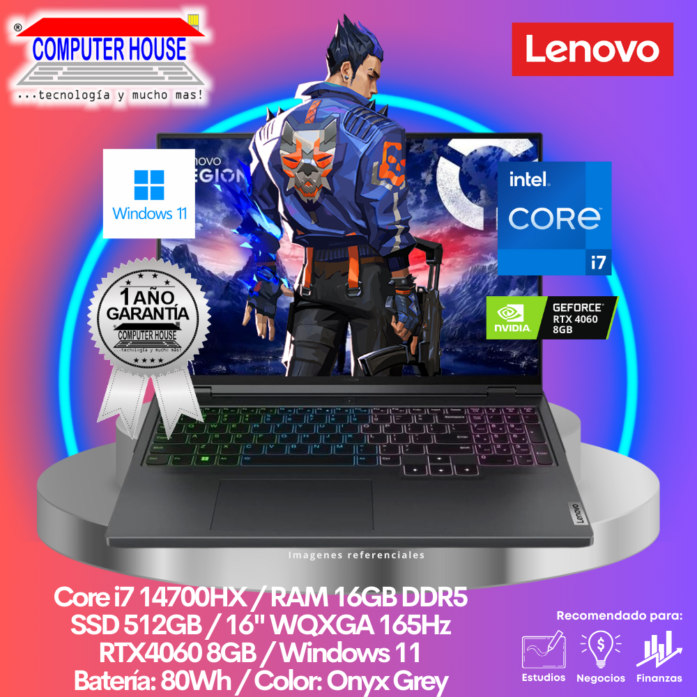 Laptop LENOVO Legion Pro 5, Core i7-14700HX, RAM 16GB DDR5, SSD 512GB, RTX4060 8GB, 16