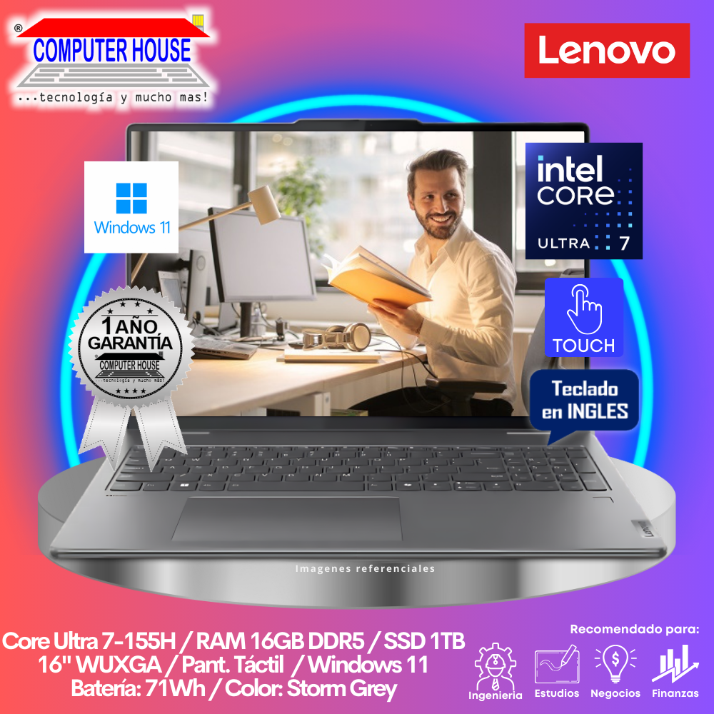 LENOVO Yoga 7 Laptop, Core Ultra 7-155H, 16GB DDR5 RAM, 1TB SSD, 16" WUXGA, Touch Screen, English Keyboard, Windows 11.