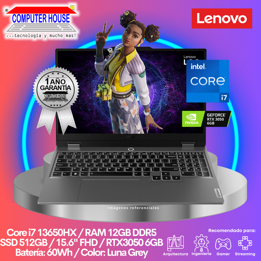 Laptop LENOVO LOQ 15IRX9, Core i7-13650HX, RAM 12GB DDR5, SSD 512GB, RTX3050 6GB, 15.6" FHD, FreeDos.