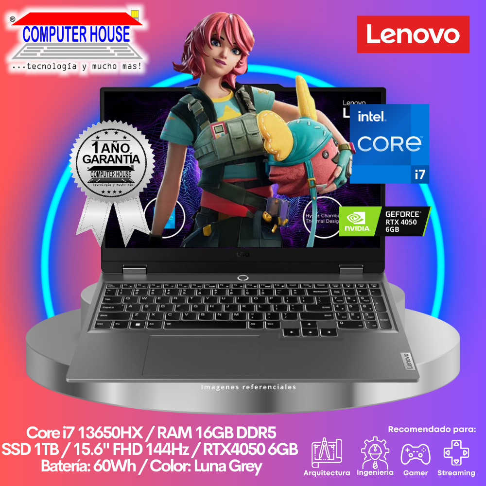 Laptop LENOVO LOQ, Core i7-13650HX, RAM 16GB DDR5, SSD 1TB, RTX4050 6GB, 15.6" FHD 144Hz, FreeDos.
