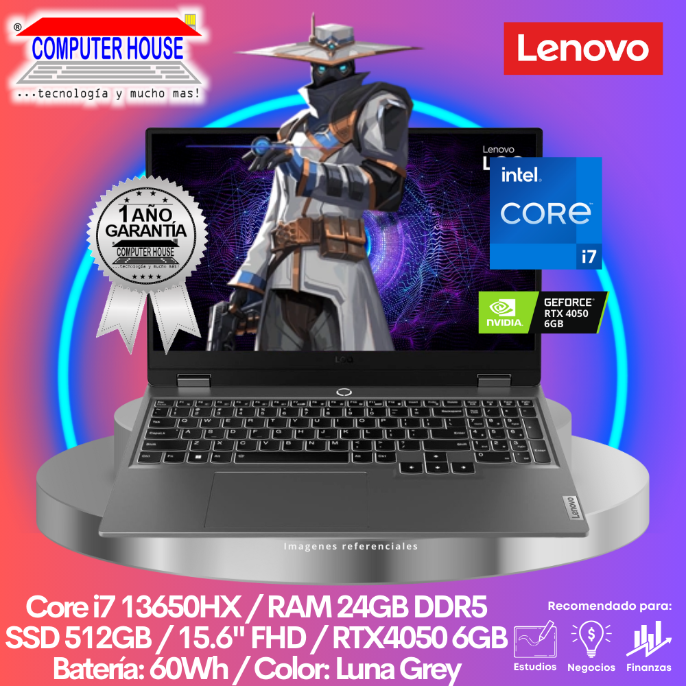 Laptop LENOVO LOQ, Core i7-13650HX, RAM 24GB DDR5, SSD 512GB, RTX4050 6GB, 15.6