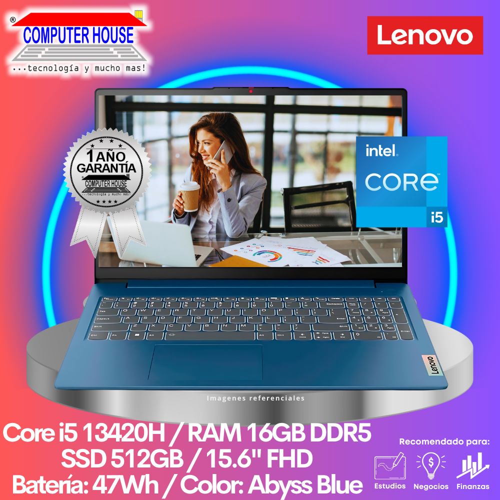 LENOVO IdeaPad Slim 3 Laptop, Core i5-13420H, RAM 16GB DDR5, SSD 512GB, 15.6" FHD, FreeDos.
