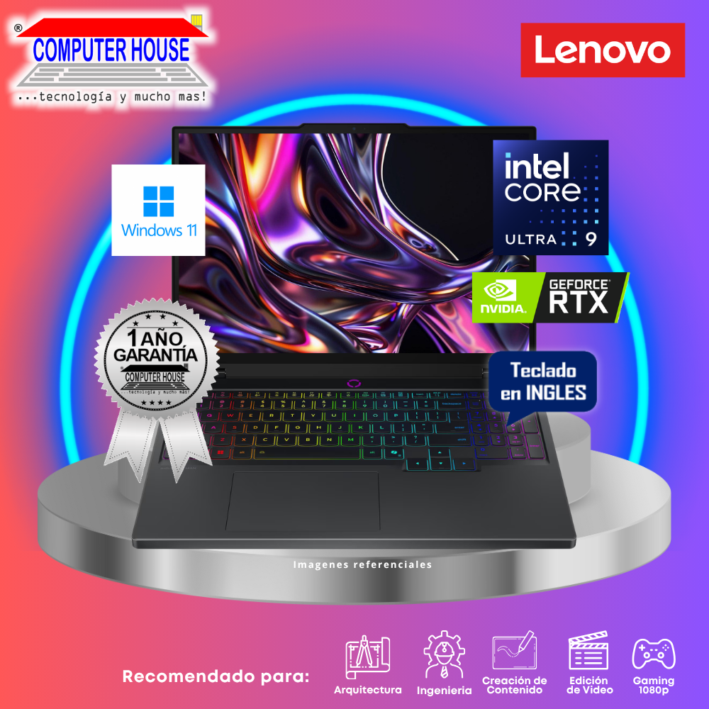 Laptop LENOVO Legion 5, Core Ultra 9-275HX, RAM 16GB DDR5, SSD 1TB, Nvidia GeForce RTX5070 8GB, 15.1" FHD OLED 165Hz, Teclado en Inglés, Windows 11.