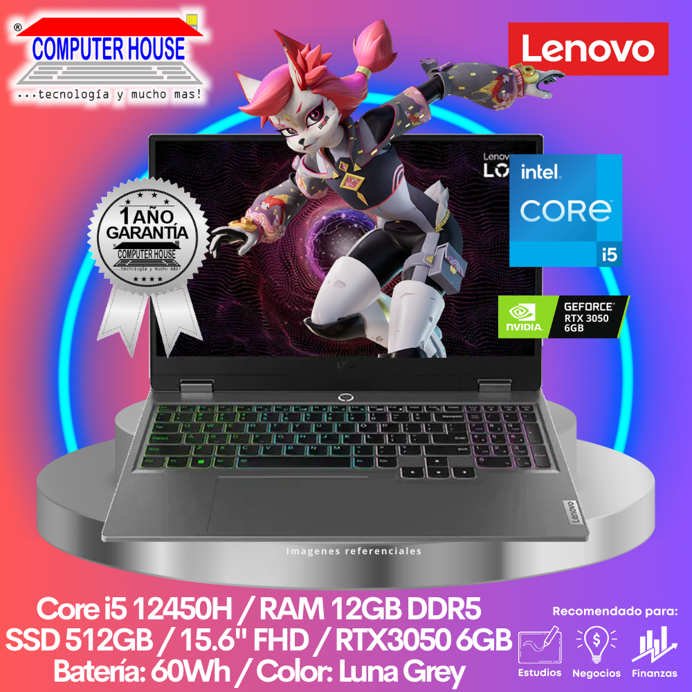 Laptop LENOVO LOQ 15IAX9, Core i5-12450H, RAM 12GB DDR5, SSD 512GB, RTX3050 6GB, 15.6